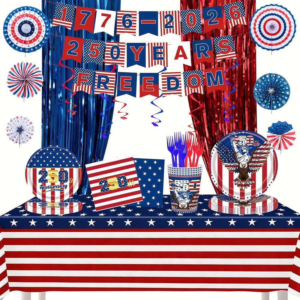 138Pcs 250Th Anniversary Party Decoration, USA 4Th of July Decoration Sets Inclu