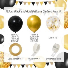 130pcs Black Gold Balloons Set for New Year, Graduation, Wedding, Birthday Decor