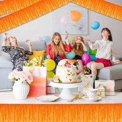 4 Pack 10 Ft Macaron Orange Foil Fringe Garland Metallic Streamers Tinsel Ban…