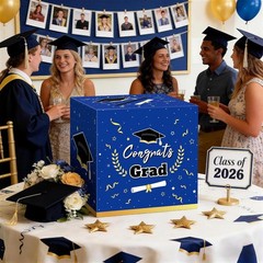 2026 Graduation Card Box – Blue, Foldable, Modern Design