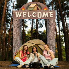 3 Pcs Camping Themed Party Decorations Camper Banner Welcome Porch Sign Camper