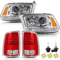 LED Tail & Halogen Headlights Set 13-18 1500 2500 3500 Chrome Amber Reflector