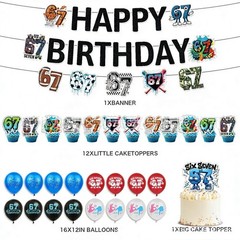 67 Birthday Party Decoration Balloon Cake Topper Banner Set Baby Shower Supplies