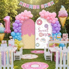 Sweet One Arch Backdrop Cover 7.2FT 6FT 1st Birthday Decoration Pink Sweet One