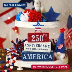 4 Pcs 250 Years American Anniversary Wooden Tabletop Decorations Red White Blue