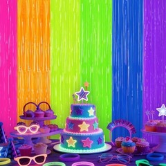 2 Pack Glow in The Dark Tinsel Curtains, Neon Party Decorations 3.3 x 6.6 Ft