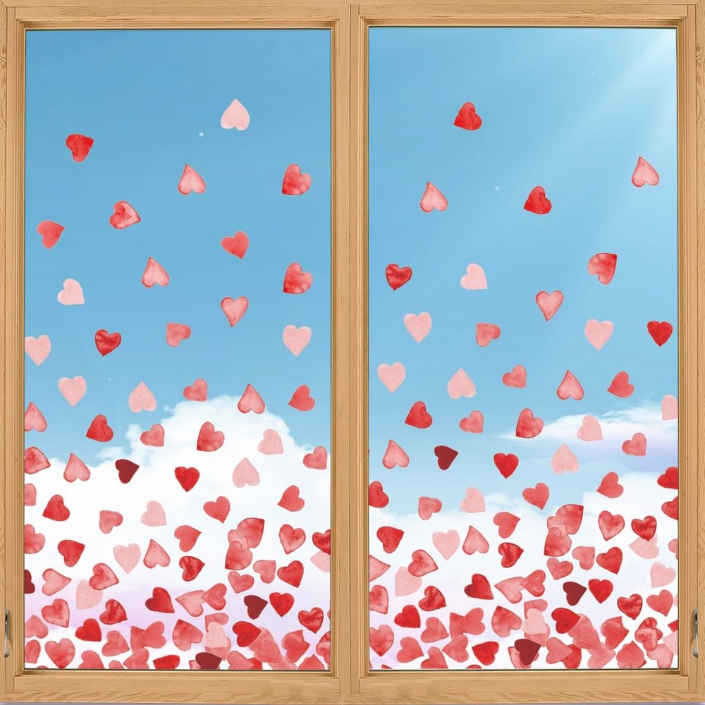 Horaldaily 200 PCS Valentine Window Cling Sticker, Pink 11.5 x 8.3, Pink/Red
