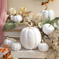 7PCS Assorted Size Gold Glitter Pumpkin Set for Fall and Halloween Decor