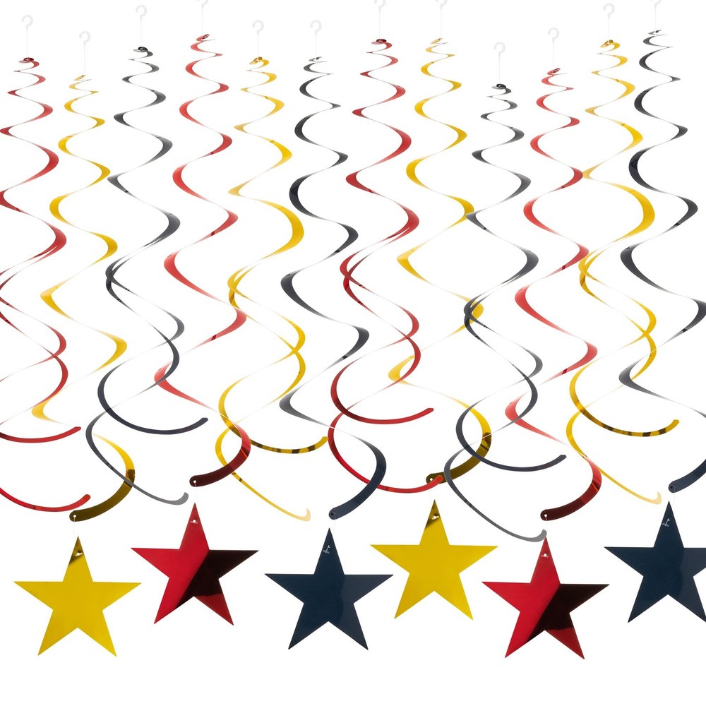 Red Black Gold Star Hanging Swirl Foil Streamer Ceiling Decor Party 30 PCS