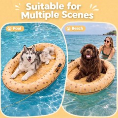 Dog Pool Float Inflatable Paw Safe Durable 55 x 35 Rope Beach Summer