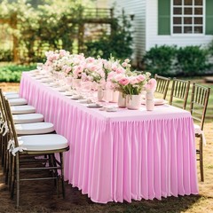 Party Talk Pink Polyester Table Clothes for 8 Foot Rectangle Tables, Wrinkle Fre