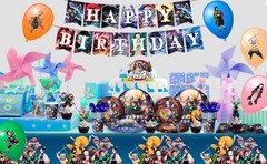 112 Pcs Demon Slayer Party Decorations and Tableware Set Banner Plates Backdrop
