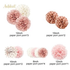 12 PCS Rose Gold Pink White Tissue Paper Pom Poms Wedding Party Decor