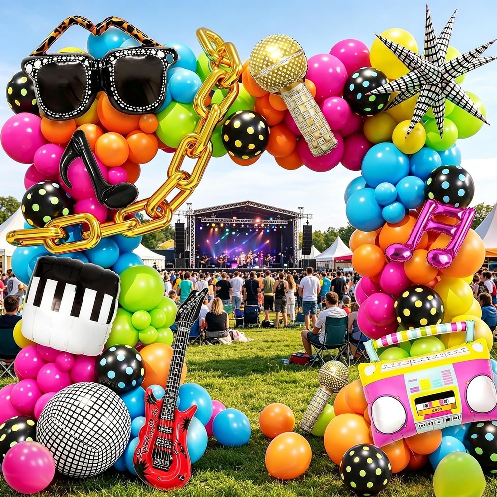 90s 80s Disco Theme Party Decorations, 156pcs Balloon Arch Kit with Disco Ball,