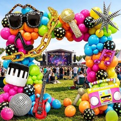 90s 80s Disco Theme Party Decorations, 156pcs Balloon Arch Kit with Disco Ball,