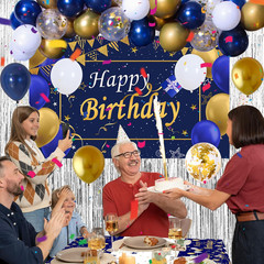 Blue and Gold Birthday Decorations for Men Women, Happy Birthday Decorations fo