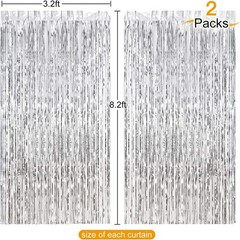 2pcs 3ft x 8.3ft Silver Tinsel Foil Fringe Curtains Streamers Backdrop for