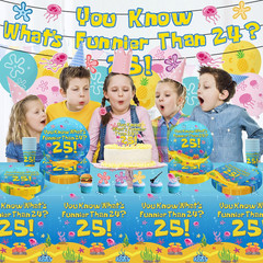 Blue Ocean Birthday Party Decorations Tableware 104Pcs Whats Funnier than 24 25