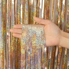 TOTAFAM 2 Pack Fringe Curtains Backdrops, Foil Fringe Curtains, Door Streamer…