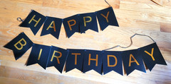 Black Happy Birthday Bunting Banner with Shiny Gold Letters Party Supplies