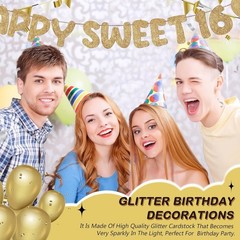 Pre Strung Happy Sweet 16 Banner Glitter Sixteenth Birthday Party Decorations…