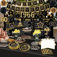 60th Birthday Party Decorations Set, 103 PCS Vintage 1966 Theme, Tableware & Bac