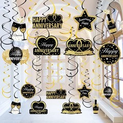 16 PCS Black Gold Happy Wedding Anniversary Hanging Swirls 30th60th Decor