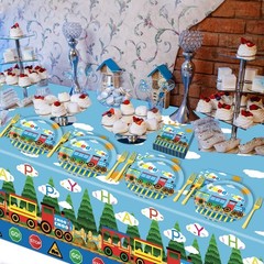 61 Pcs Train Birthday Decorations Chugga Choo Party Tableware Set Cartoon Car…