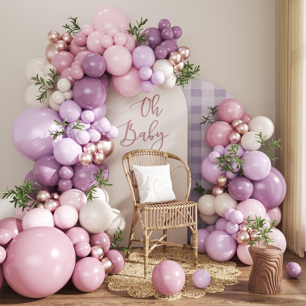 Crossfingers Dusty Purple Balloon Arch Kit 124Pcs Pink And Purple Balloon
