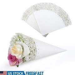 White Lace Paper Doilies Fan Shaped Confetti Cones Wedding Baby Shower Parties