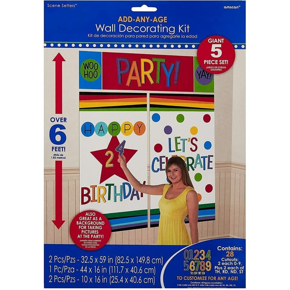 Wall Decorating Kit Add-Any-Age Birthday Party Decorations & Supplies 5 Piece