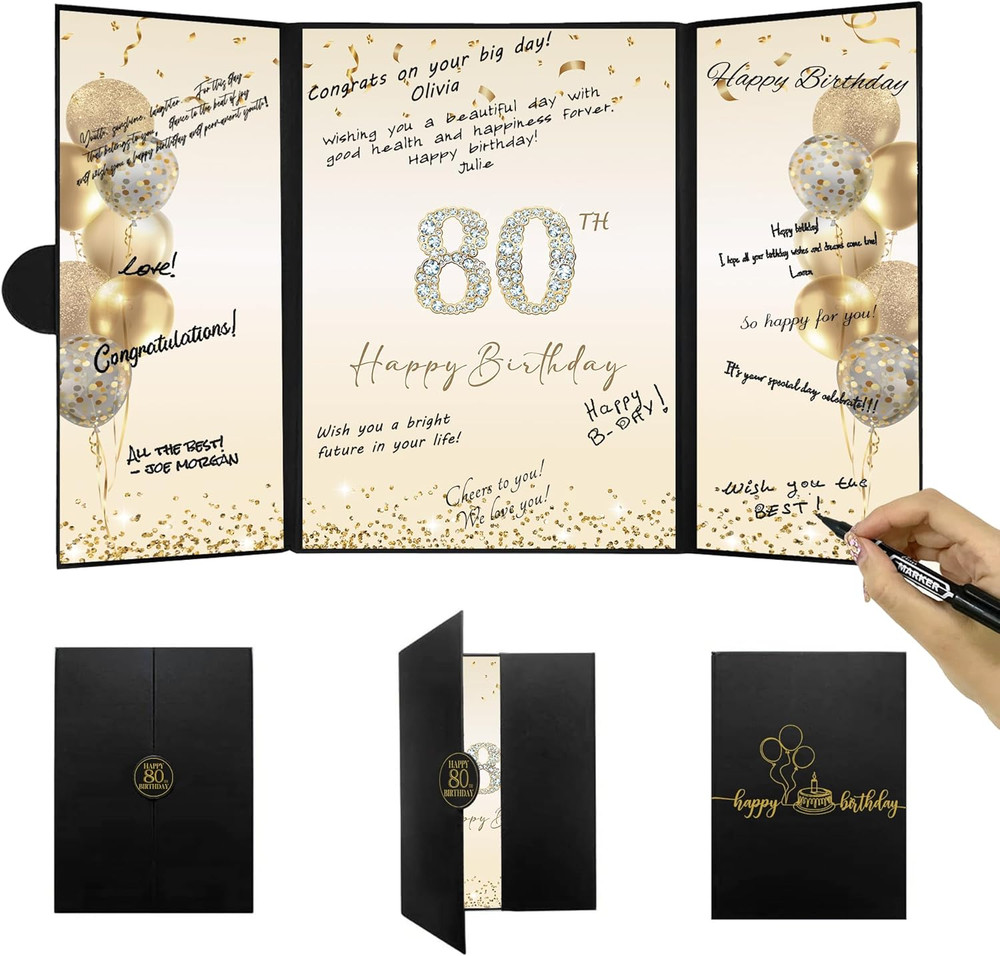 Black Gold 80Th Birthday Party Decorations, Happy 80Th Birthday Alternative Sign