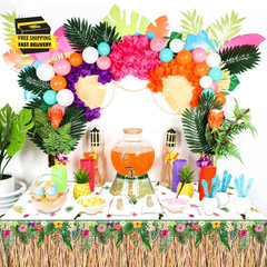 2 Pack Hawaiian Luau Grass Tablecloths, Hawaii Luau Table Skirt Party Decoration