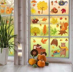 6 Sheets 75pc & 4 Sheets 63pc Fall Window Clinger Stickers Leaves Animal Harvest