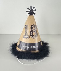 18th Birthday 6 Foot Banner And 8 Party Hats Partially Customized Black Gold Set