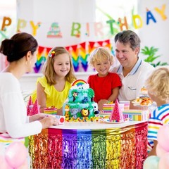 Rainbow Party Decorations, 4 Pack Foil Fringe Table Skirts