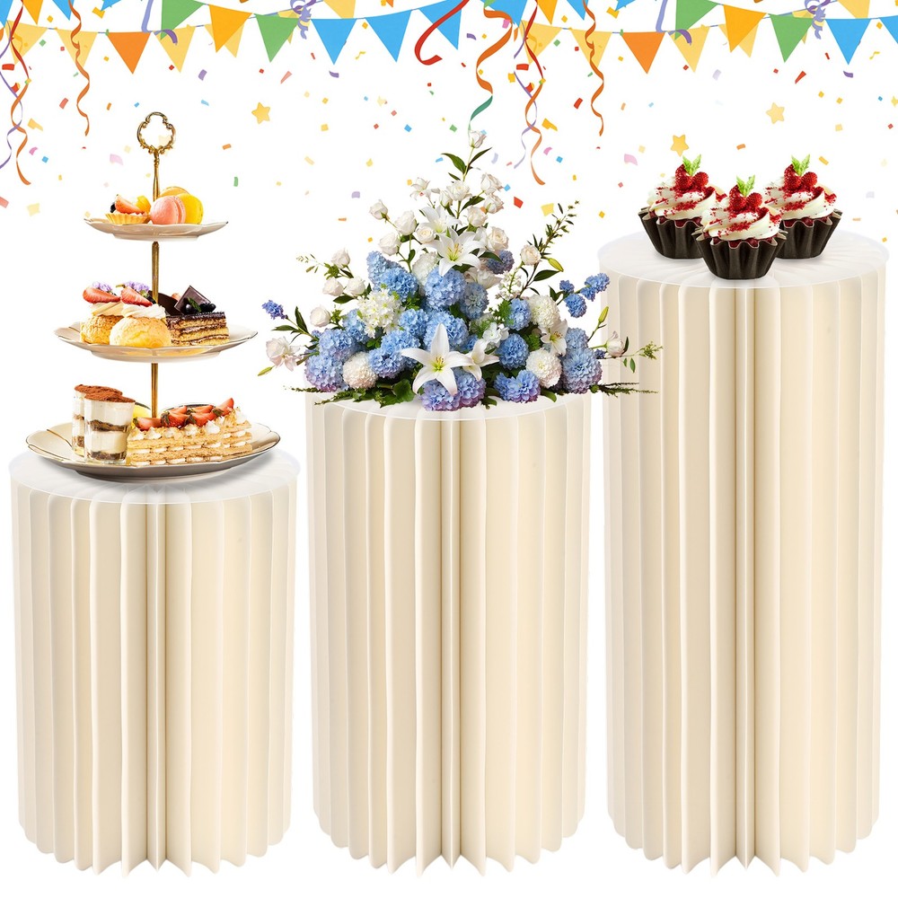 3PCS Party Cylinder Stands, Foldable Pedestal Display Columns w/ Acrylic Discs