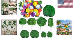 Vibrant 142Pcs Artificial Tropical Decorations – Perfect for Luau & Beach Events