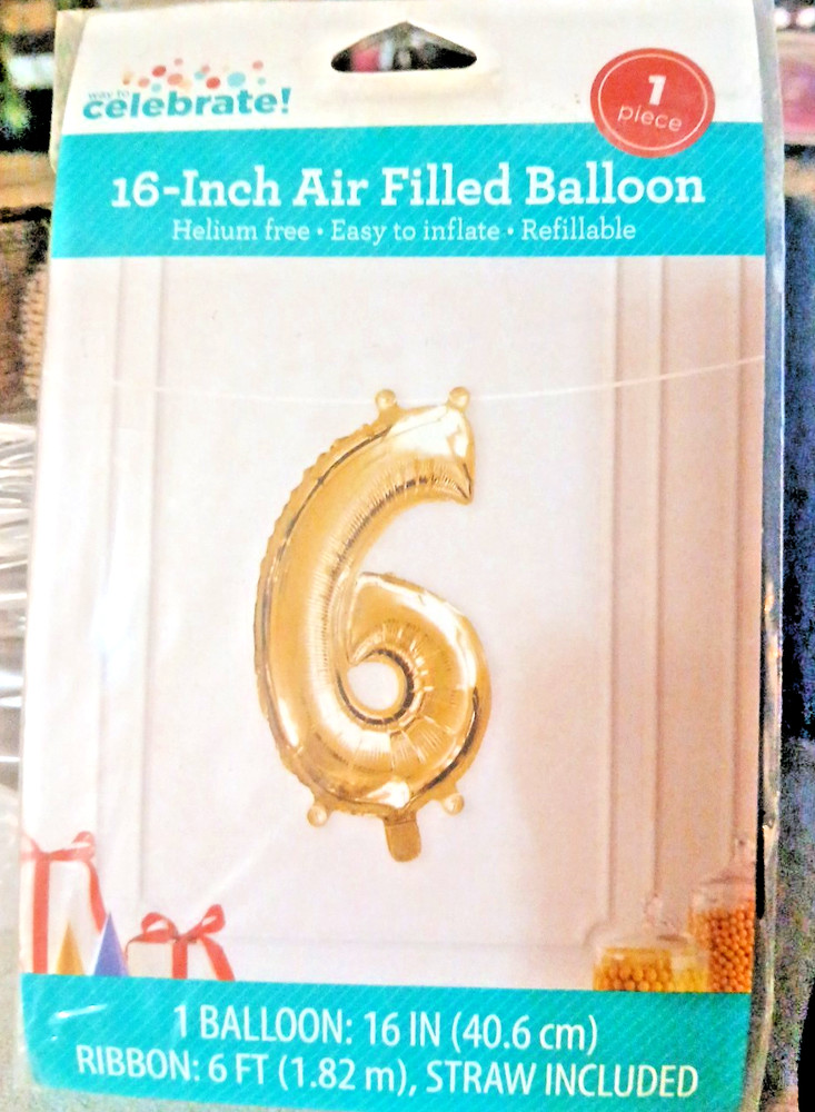 Way To Celebrate Gold Number 6 Balloon 16″ Air Filled Helium Free Birthday Party