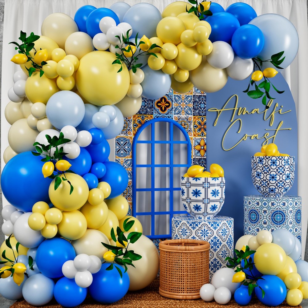 ALL-IN-1 Blue and Yellow Lemon Balloon Arch Kit with BONUS Leaves – Lemon Bal…