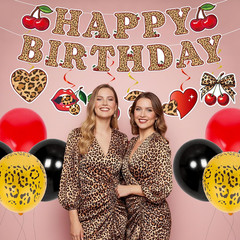 Cheetah Cherry Birthday Party Set – 16 Pcs Leopard Print Decor for Girls