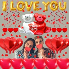 Globos De Corazones Rojos Amor Con Letras Te Amo Decoracion Para Aniversario Set