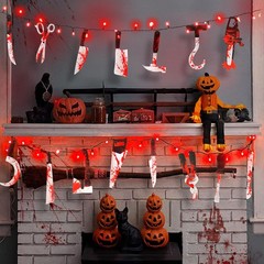 [Timer & 8 Modes] Halloween Party Decorations Bloody Banner with 50LED Red St…