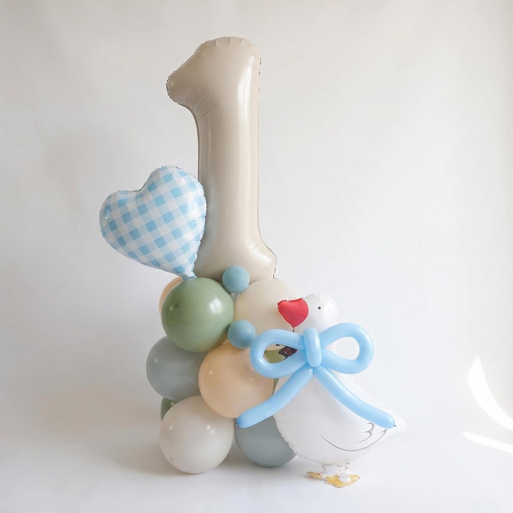 One Silly Goose 1st Birthday Balloon Tower Kit for Boys – Blue Gingham Goose …