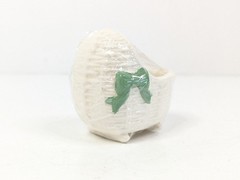 Ceramic Pottery Baby Bassinet Basket Crib White Green Boy Planter 3″x2″x2.5″ New