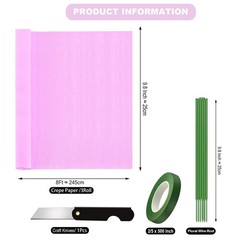 3 PCS Pink Crepe Paper Roll 9.8 Inch x 8.2 FT Heavy Papel Crepe Set DIY Craft