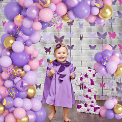 Kit de arco de guirnalda de globos con forma de mariposa de color morado y rosa,