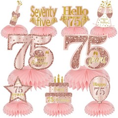 75th Birthday Honeycomb Centerpieces Rose Gold Table Toppers 9 PCS Decor Set