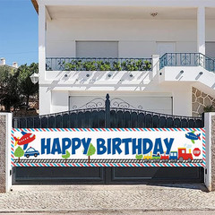 118X20 Inches Happy Birthday Banner Planes Cars and Trains Theme Children’S Birt