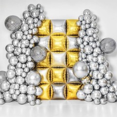Gold Silver Square Foil Balloon Wall,25Pcs Double Sided Balloons Backdrop Hel…